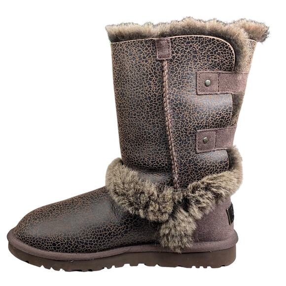 UGG Women’s Skylah Brown Leather Bomber shelling Winter Boot Size US 6 - Picture 2 of 11